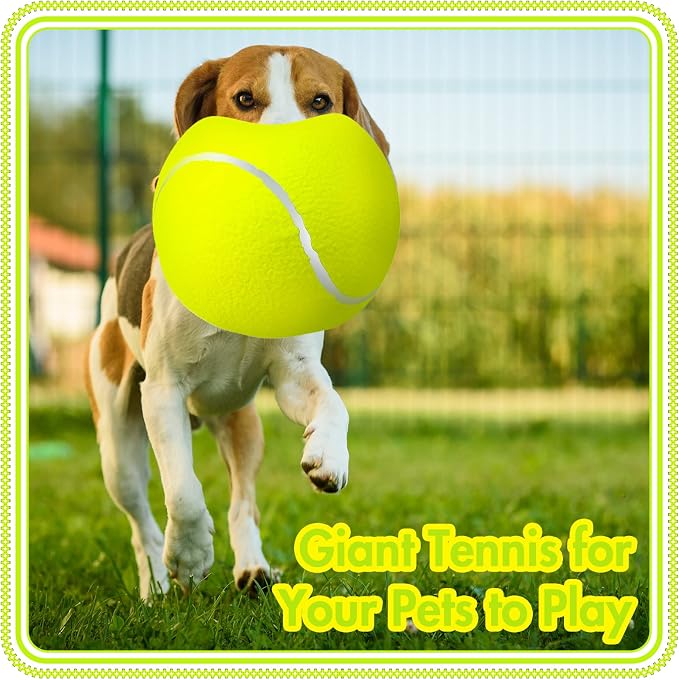 Sratte 6 Pieces Large Giant Tennis Ball for Dogs 9.5'' Inflatable Large Dog Toy Balls for Indoor Outdoor Training Playing Sports (Fluorescent Yellow)