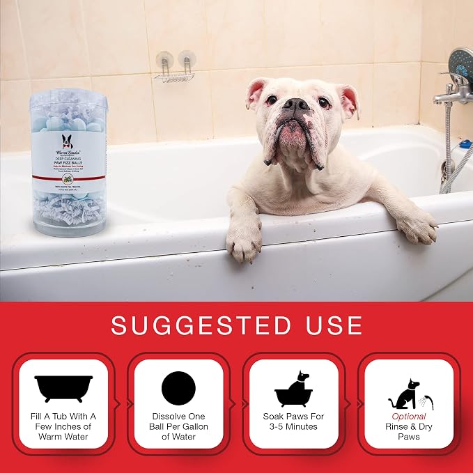 Warren London Deep Cleaning Paw Soak for Dogs – 75 Count Fizz Balls | Made with Tea Tree Oil, Aloe & Seaweed | Stops Licking & Promotes Healthy Pads | 5-Minute at-Home Spa Treatment