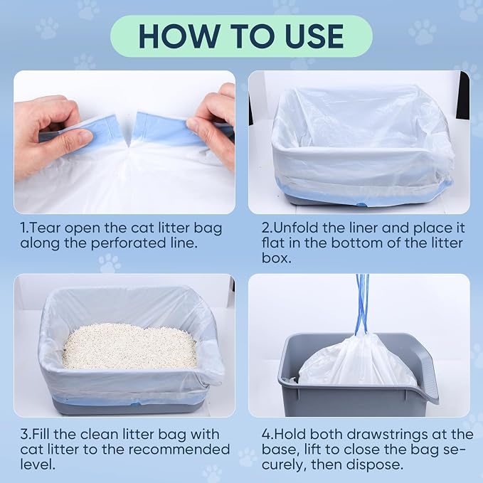 160 Count Cat Litter Box Liners Compatible with Litter Robot 3 & 4, Cat Litter Liners for Automatic Litter Box, 10-12 Gallon Heavy Duty Waste Bags with Drawstrings, 25.19" x 15.7"