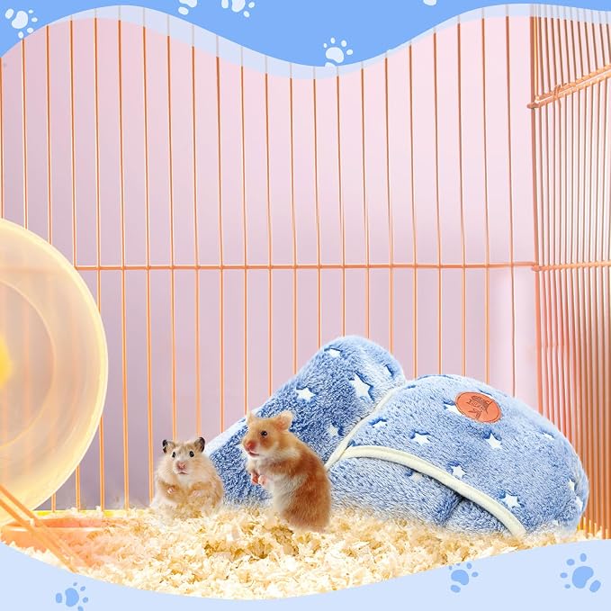 Wenqik 2 Pcs Guinea Pig Hideout Bed Cuddle Warm Guinea Pig Fleece Hideout Cozy Glow in The Dark Blue Star Cuddle Sack Sleeping Cushion Cage Nest for Pet Squirrel Chinchilla Rabbit Hedgehog Accessories