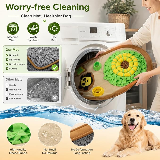 2IN1 Dog Bed Mat&Snuffle Mat for Dogs Large Breed, 28.3''x28.3'' Interactive Puzzle Dog Food Mat, Easy to Clean, Durable, Mental Stimulation & Slow Feeding Game for All Breeds