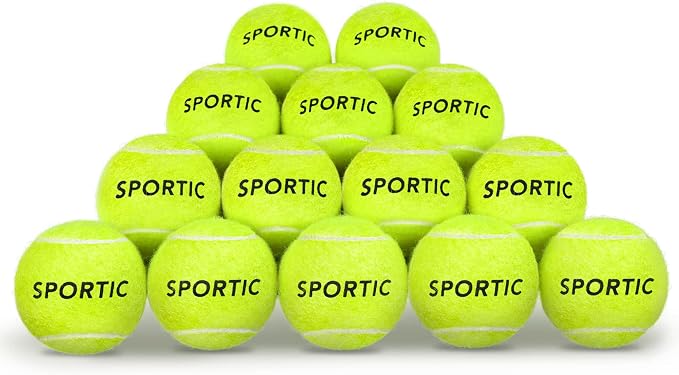 SPORTIC Tennis Balls, Duty Felt Pressurized Tennis Ball with Mesh Bag for 12PC or 36PC -High Bounce Training Exercise Tennis Balls for Beginners & Pet Dog Playing Balls, 3/4/12/36 PCS