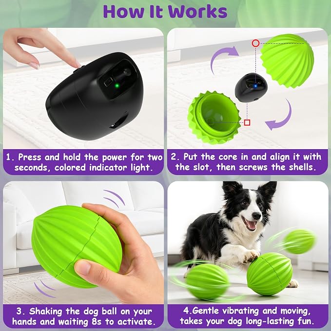 Yipetor Smart Interactive Dog Toy Ball,【Alemon Balls】 Automatic Moving Vibrating Oval Dog Ball, Gentle Bouncing & Self Rotating, Type-C Rechargeable Dog Toys to Keep Medium Large Dogs Busy, 3 Inch