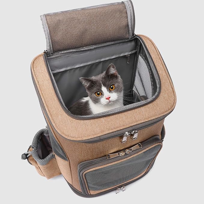 Pet Travel Rolling Backpack Rolling Carrier with Wheel Breathable Airline Approved Pet Carrier Stroller Soft-Sided Carrier Bag for Small Dogs Cats Rabbit for Indoor & Outdoor Use,Khaki