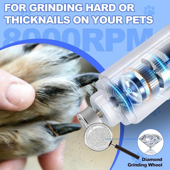 2-in-1 Dog Nail Clippers with Light - Electric Pet Nail Grinder Quiet for Small Large Dogs & Cats, LED Prevent Over Cutting, USB-C Rechargeable Safety Guard Grooming Kit for Black Nails-3VX