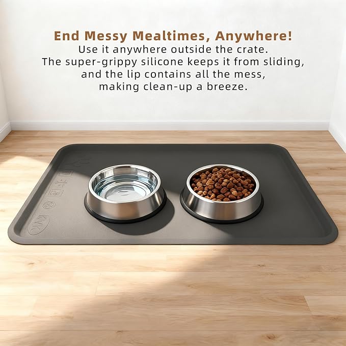 2-Pack 22.8 × 34.6 Inch Silicone Dog Crate Tray - Heavy Duty Replacement Pan & Non-Slip Liner for Large Crates, Durable Washable Bottom Trays, Odor Resistant (Dark Gray&Light Gray)