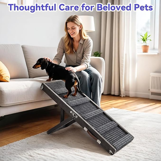 Pawaboo Foldable Dog Ramp, Small Dog Ramp for Couch, 4 Adjustable Height from 13'' to 21", Stable Pet Steps with Non-Slip Pad, Portable Pet Ramps Use for Couch Sofa Stairs, Black