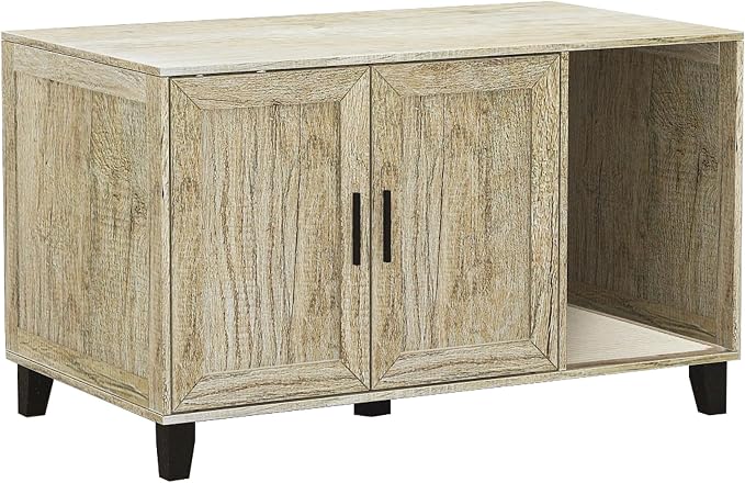 TaoHFE Hidden Cat Litter Box Enclosure Furniture with Cats Scratch Pad Farmhouse Enclosed Cat Litter Boxes Cabinet Furniture with Doors Wooden Indoor Cats Box House,Oak