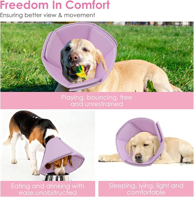 AOFITEE Soft Dog Cone Collar, Adjustable Cone for Dogs to Stop Licking, Dog Cones for Small Medium Large Dogs, Breathable Elizabethan Collar Wound Healing After Surgery(Purple,S)
