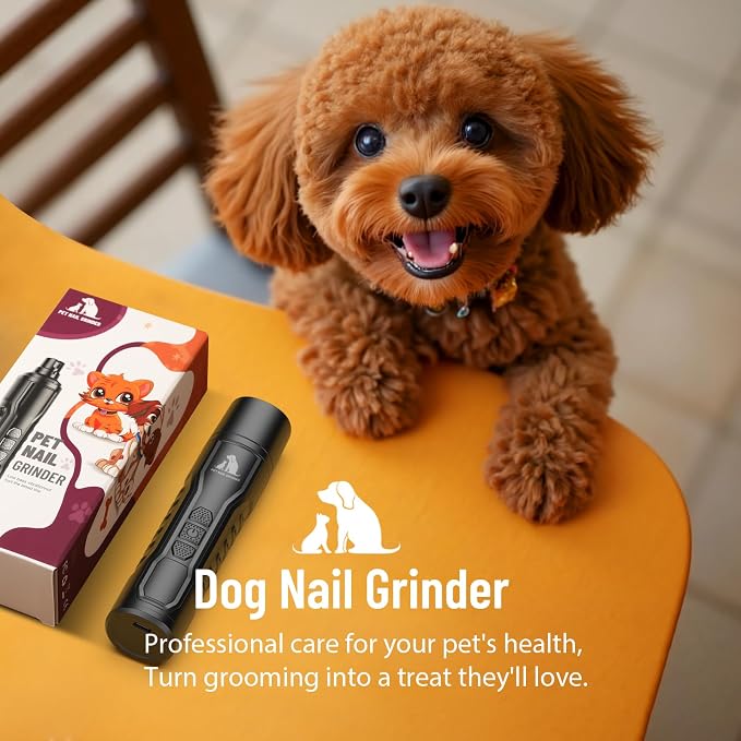 Electric Dog Nail Grinder: 5-Speed Quiet Dog Nail Trimmer with LED Light, Adjustable Safety Guard, Rechargeable Cordless Design for Small to Large Dogs & Cats