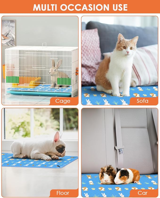 Bissap 2 Packs Guinea Pig Cage Liners, 47''x 24'' Washable Guinea Pig Pee Pads Non Slip Reusable Fast and Super Absorbent Bedding for Small Animals Rabbit Hamster Chinchillas Rat - Blue