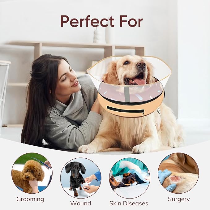 Supet Raised Inflatable Dog Cone After Surgery - Adjustable Recovery Donut Collar with Removable Shield to Stop Licking Wounds & Protect Stitches - Soft Dog Cone Alternative for Large Dogs (Brown,L)