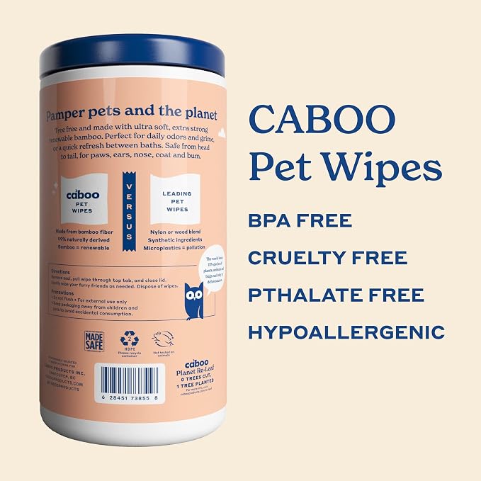 Caboo Baby Wipes 12 Pack + Pet Wipes 2 Pack Bundle - Natural Bamboo Based Paper Products - Sustainable Alternative to Plastics and Papers for Home, Travel, and Personal Care