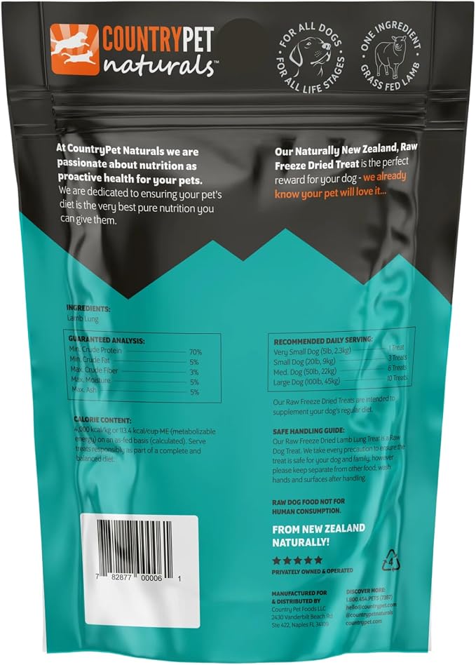 New Zealand Raw Freeze-Dried Pure Lamb Lung 70% Protein Bites - 100% Grass-Fed, Super Premium, Single Ingredient, Grain & Gluten Free Dog Treat & Topper. No Crumbling, 3-Pack