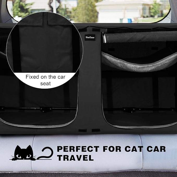 Huge Sapce Double Compartment Cat Travel Carrier with Litter Box & Homack | Cat Show Kennel Cage Crate with Mat & Water Bottle
