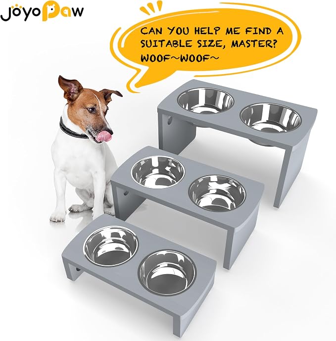 Elevated Dog Bowls, Bamboo Raised Dog Bowl for Dogs, with 2 Stainless Steel Bowls (Grey, Small: 4'' Tall-20oz Bowl)