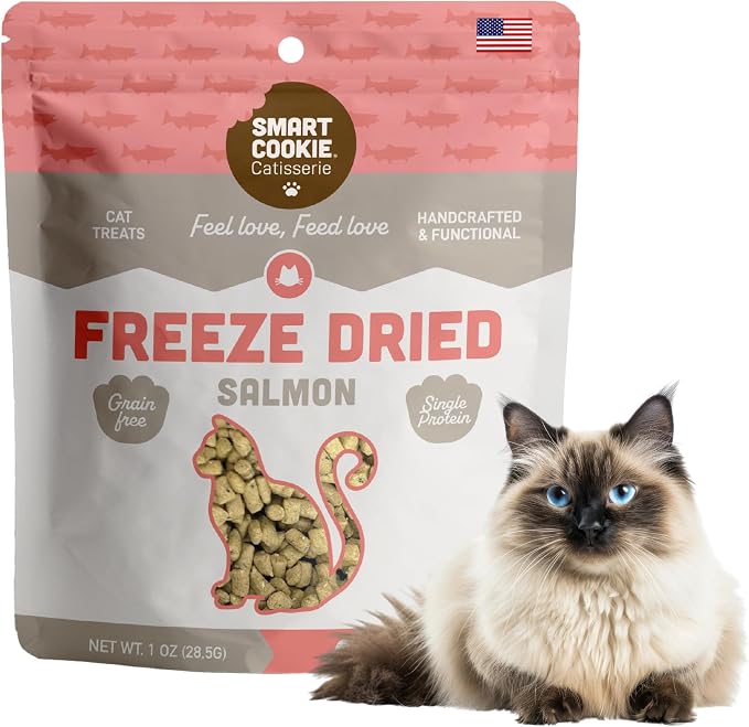 Smart Cookie Salmon Freeze Dried Cat Treats – Minimal Ingredient, High-Protein Snacks for Picky Cats – Wild Caught Salmon, No Fillers, Made in the USA – 1oz