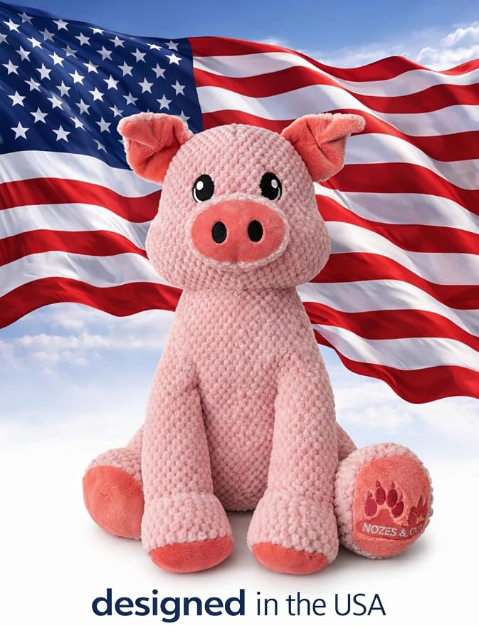 NOZES & TOZES Plush Pig Dog Toy | Dog stuffies for Large Dogs Dog Enrichment Toys for Large Dogs | Dog Toys Without Squeakers- Pink
