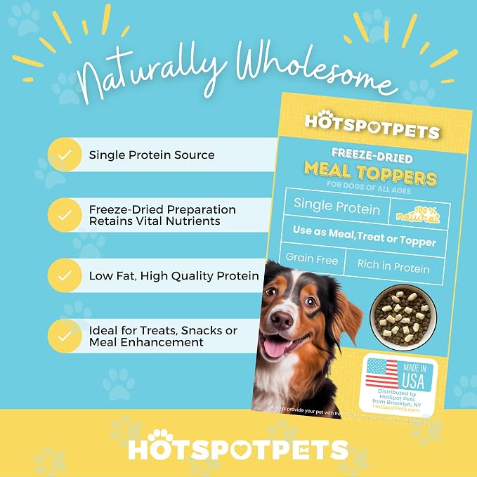 hotspot pets Freeze Dried Raw Beef Meal Toppers for Dogs 1LB Bag (500+pcs) Made in USA - Single Protein, All Natural, Grain-Free - Perfect for Training, Topper or Snack