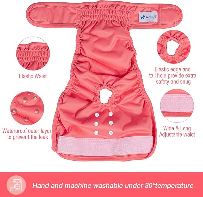Pet Soft Washable Female Diapers (3 Pack) Female Dog Diapers, Comfort Reusable Doggy Diapers for Girl Dog in Period Heat (Sprightly, S)