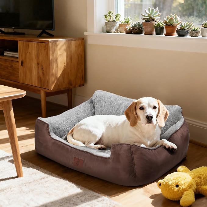 Washable Orthopedic Large Dog Bed, XL Dog Beds for Extra Large Dogs, High Back Dogs Sofa with Non-Slip Bottom, 37”x30”x8”, Brown
