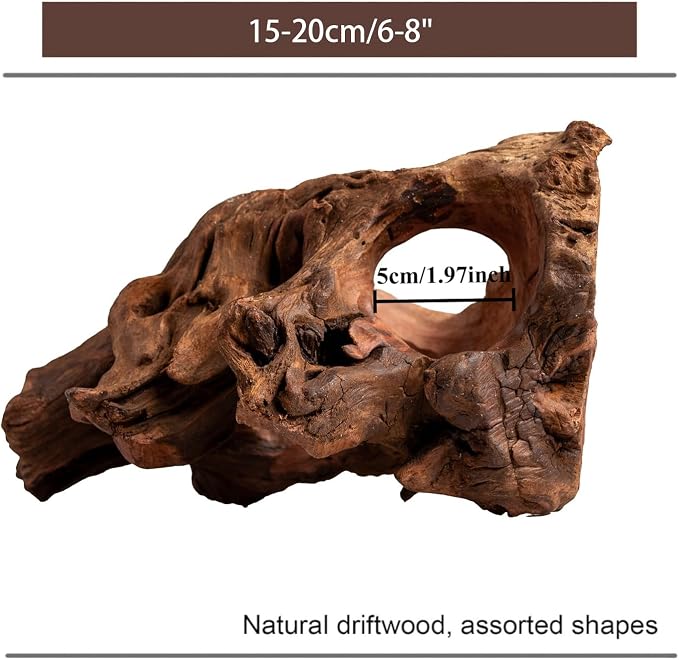 emours Porous Natural Driftwood for Aquarium, Aquascaping Driftwood with Holes, Hand-Selected Tunnels & Hideouts, Aquascaping Hardscape, Terrarium Reptile Décor, No Paint or Resin (6-8" (15-20 cm))