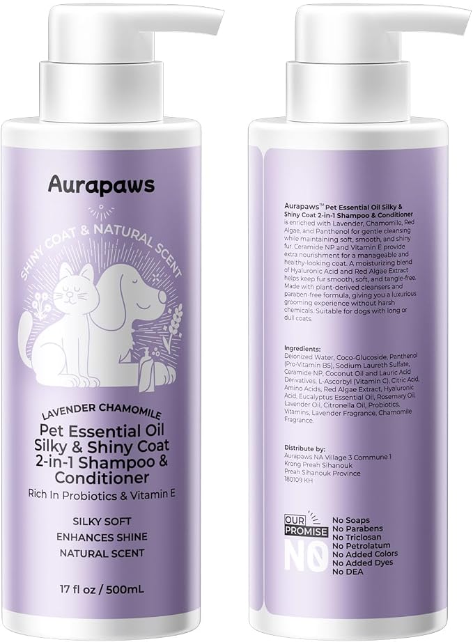 Probiotic Dog Shampoo and Conditioner with Ceramides NP & Vitamin E, Detangling Puppy Shampoo for Dogs with Curly Wavy Coats Cleans, Moisturize, Lavender & Chamomile Scent, 17 oz(Pack of 2)