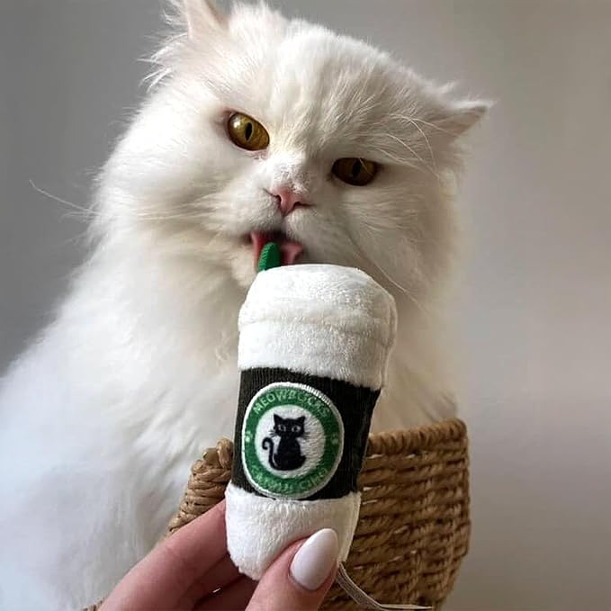 Haute Diggity Kitty Meowbucks Catpuccino Set, Plush Cat Toys Catnip Filled with Interactive Crackle Sound, Safe & Durable Toys for Cat & Kitten, 2 Pcs