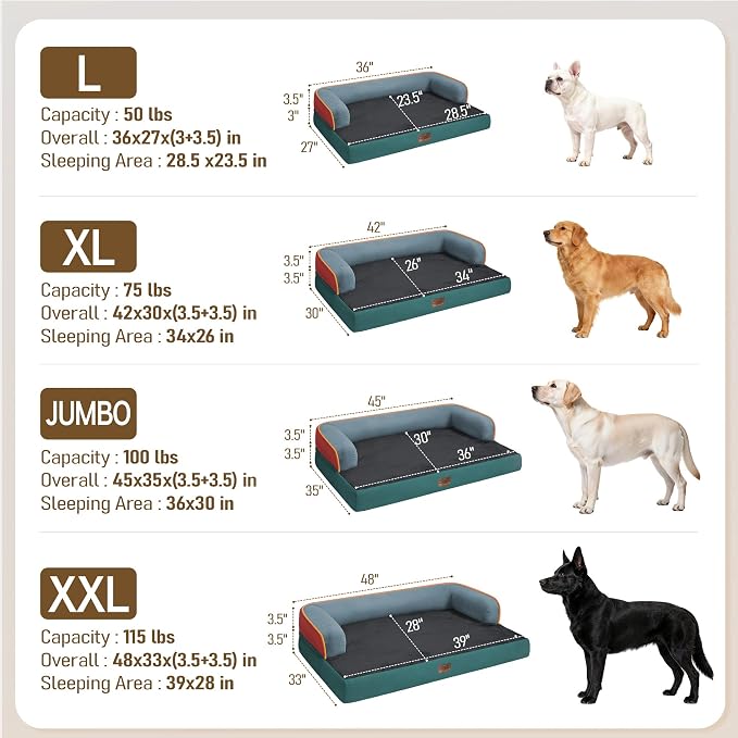 Comfort Expression Memory Foam Dog Bed - Washable Pet Bed for Big Dog Waterproof Orthopedic Dog Beds with Removable Cover ,Non-Slip Pet Couch Sofa- 36 x 27