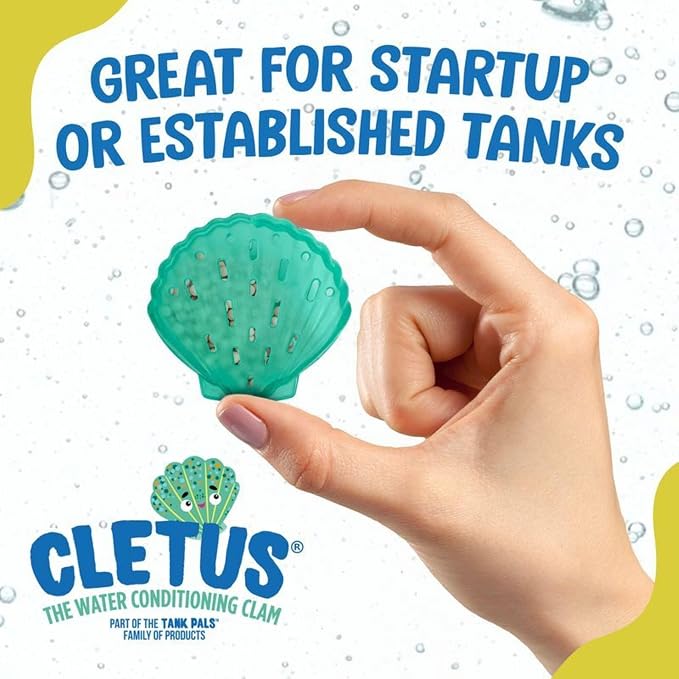 Cletus The Water Conditioning Clam - 2 Pack, Blue - Fish Tank & Aquarium Water Preparation, Chlorine Neutralizer & Heavy Metal Filtration