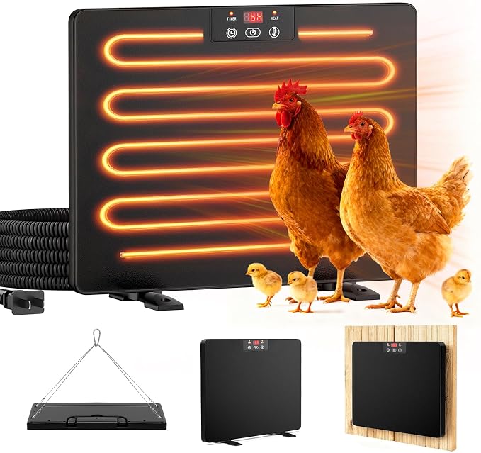 Smart Chicken Coop Heater, 200W Chicken Heater with Adjustable Temperature & Timer Controller, Radiant Heat Flat Panel Chicken Warmer Chicken Coop Heaters Inside for Winter Chicks Poultry Pet