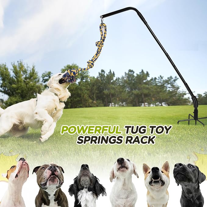 AugFir Tether Outdoor Dog Rope Toy with Strengthen Spring Pole, 3 Kinds Dog Tug of War Toys for Self Play and Interactive in Park, Yard, Lawn Rope, Suitable for Large Medium Small Dogs (Dark)