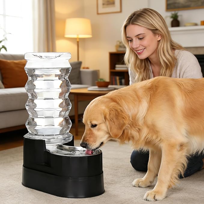 RIZZARI Stainless Steel Water Feeder: 8L Black Large Capacity & Automatic Gravity Dispenser - Elevated Anti-Spill Design for Senior Dogs with Spinal Issues - Living Room Garden Use