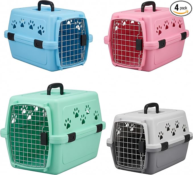 Pet Carrier, Durable Plastic, Ventilation Holes, Secure Locking Door, 18.8x12.5x11 Inch, 4 Assorted Colors, for Small Pets