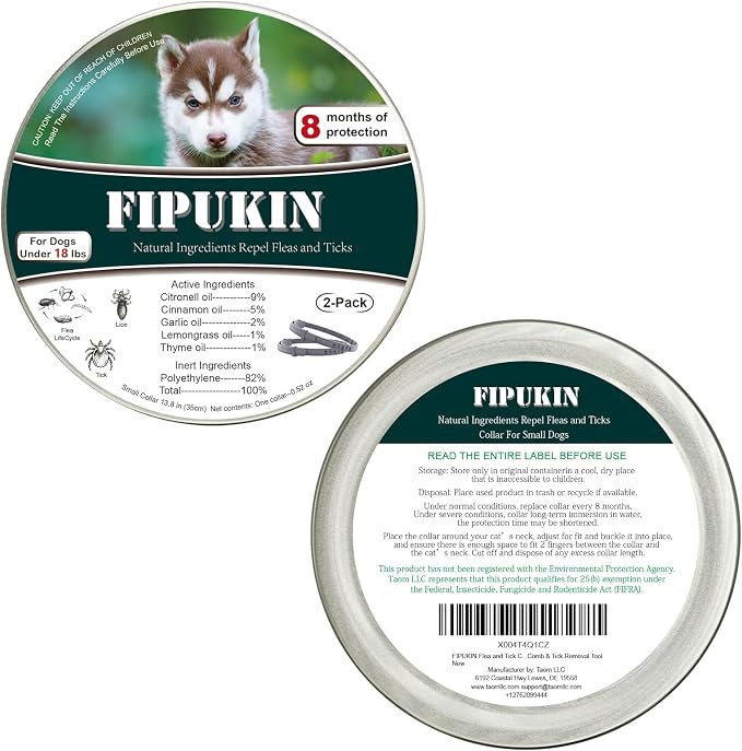 Flea and Tick Collar for Small Dogs, 2‑Pack | 8‑Month Waterproof Protection with Natural Essential Oils | Includes Comb & Tick Removal Tool