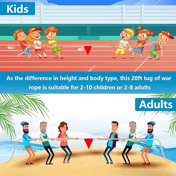 X XBEN Tug of a War Rope for Kids and Adult 100FT, Tag o War Ropes with Flag for Outdoor, Outside Carnival, Lawn, Field, Team Building Game, Safety Cord for School and Church, Blue