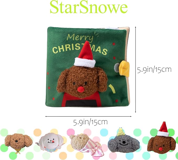 StarSnowe×Cute Dog Enrichment Toys,Squeaky Snuffle Book Series,Interactive Sniff Mat for Mental Stimulation & Slow Feeding,Treat Puzzle Toys for Puppy,Crinkle Gifts (Green - Christmas)