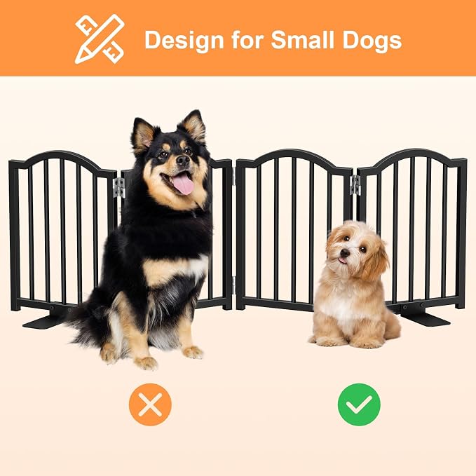 Snughome Short Dog Gate Indoor, 16" High Freestanding Small Dog Door Gate with Support Feet, Expands Up to 48’’ Wide Foldable Pet Gates for Doorway, 4 Panel Folding Pet Door Pet Fence for Puppy, Black