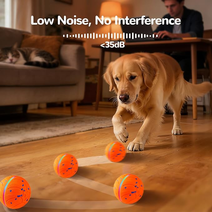 Smart Interactive Dog Toys Automatic Moving Dog Ball, Orange | ETPU New Material, Motion Activated Rolling & Rotating, For Medium & Large Dogs, Enrichment & Stimulation