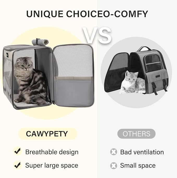 Cawypety Cat Carrier Backpack,Cat Carrier with Window Blind,Cat Backpack for Small Cats Dogs, Safety Straps, Collapsible, Breathability,Designed for Travel, Hiking, Outdoor,Car