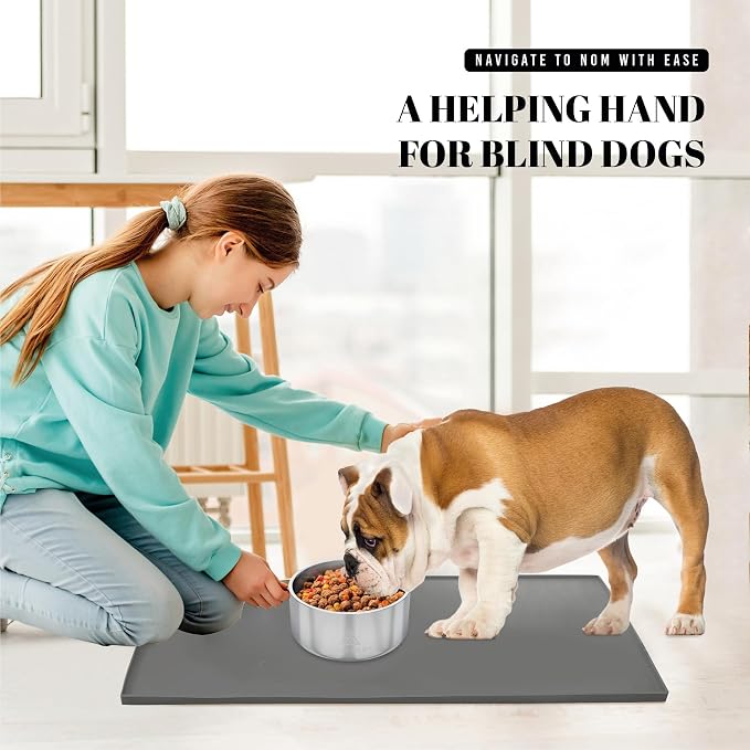 AVERYDAY 100% Waterproof Thicker Silicone Dog Food Mat, 0.63'' Raised Edge Bowl Mat for Food & Water, Non Slip Pet Feeding Placemat for Messy Drinkers, Perfect for Large Medium Small Breeds, 23"x16"