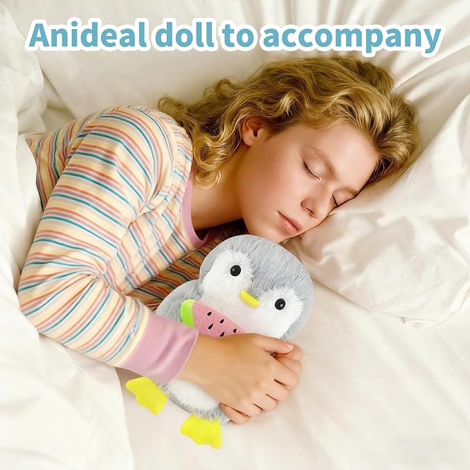 rytopt Breathing Stuffed Animal, Penguin Sloth, Simulated Breathing Sounds, 4 Gear Adjustment, Volume Control, with Music & Lights