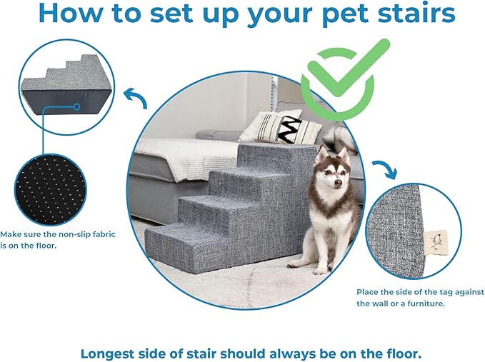 Best Pet Supplies Dog Stairs & Steps - Foam Steps for Small Dogs & Cats, Non-Slip Indoor Balanced Pet Step Support, Dog Ramp, No Assembly, Pale Teal, 4-Step (18-inch Height)