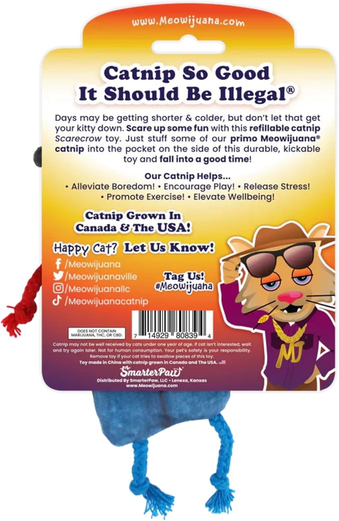 Meowijuana Refillable Cat Toys | Get Spooked - Scarecrow Catnip Toy | Includes Potent Hand Harvested Catnip Grown in North America | Promotes Play and Cat Health
