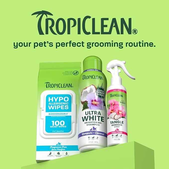 TropiClean Whitening Dog Shampoo, Whitening & Brightening, For All Coat & Color Types, Puppy Safe, Made in the USA, Cat Friendly, 20oz.