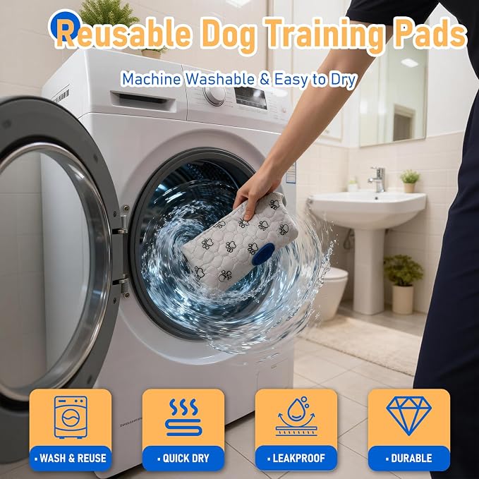 2Pack Washable Pee Pads for Dogs, Reusable Puppy Pads Pet Training Pads with Activated Carbon Pheromone Attraction Targets, Waterproof & Non-Slip Dog Pee Pads for Housebreaking (18"x24")