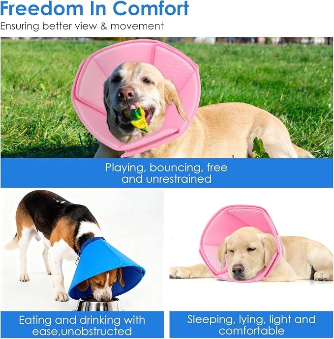 AOFITEE Soft Dog Cone Collar, Adjustable Cone for Dogs to Stop Licking, Dog Cones for Small Medium Large Dogs, Breathable Elizabethan Collar Wound Healing After Surgery(Blue,S)