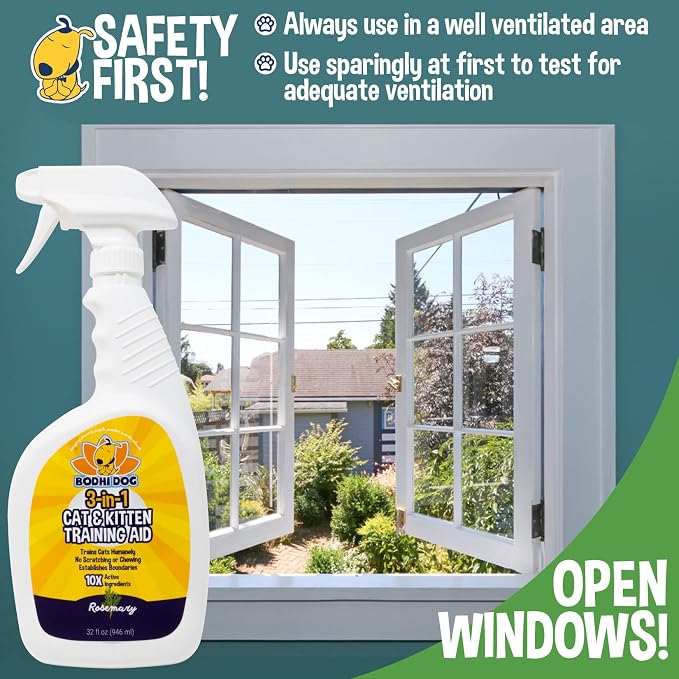 Bodhi Dog 3-in-1 Cat & Kitten Training Aid - Feline Deterrent Spray for Indoor and Outdoor Use - Protect Furniture, Rugs and Plants - Establish Boundaries & Keep Cats Off - Made in USA (32 Fl Oz)
