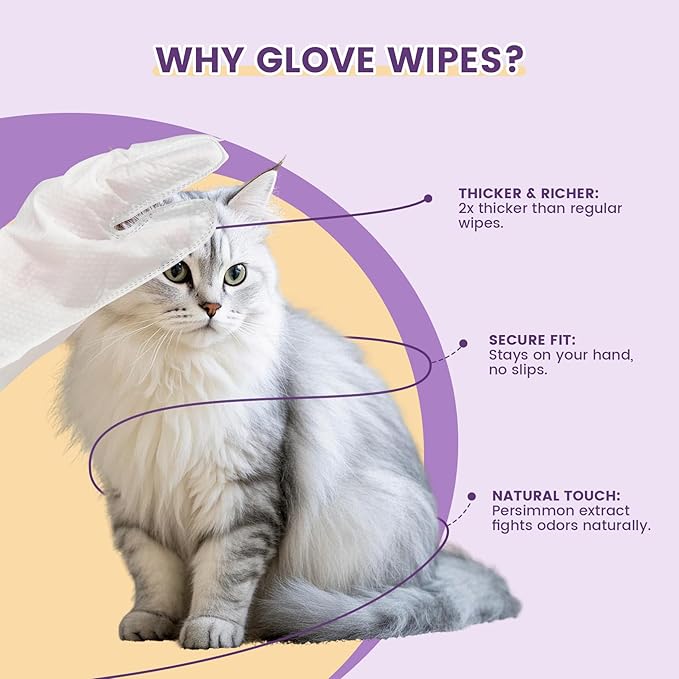 IMMHABI 100 Count Cleaning Deodorizing Pet Glove Wipes for Dogs & Cats, Hypoallergenic Dog Bath Wipes with Natural Deodorizer Persimmon Tannin, Pet Bathing Wipes for Horse Coat Care Lavender Scent