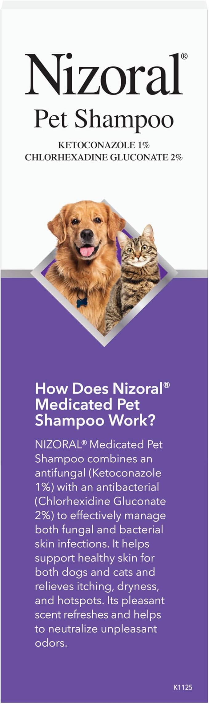 Nizoral Ketoconazole Pet Shampoo for Dogs and Cats, 16 Oz, 1% Ketoconazole, 2% Chlorhexidine Gluconate, Antifungal, Antimicrobial Support, Skin Health, Odor Control, Dog Itching Skin Relief Shampoo